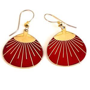 Vintage red & gold enamel earrings signed Nuri